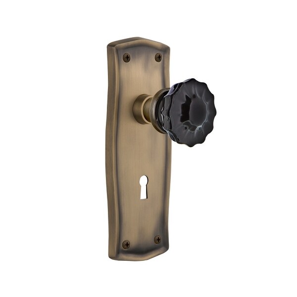 Nostalgic Warehouse PRACRB_SD_KH Prairie Solid Brass Rose Single Dummy Door Knob with Black Crystal Knob and Decorative Keyhole