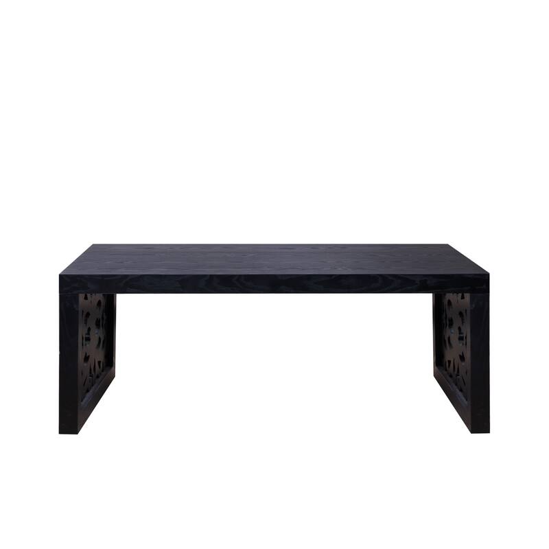 47.2" Solid Black Carved Wood Coffee Table