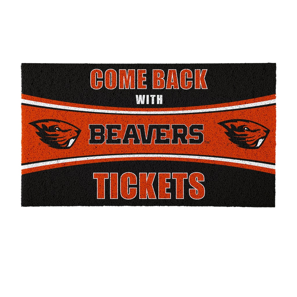 Oregon State University 28 in. x 16 in. PVC "Come Back With Tickets" Trapper Door Mat