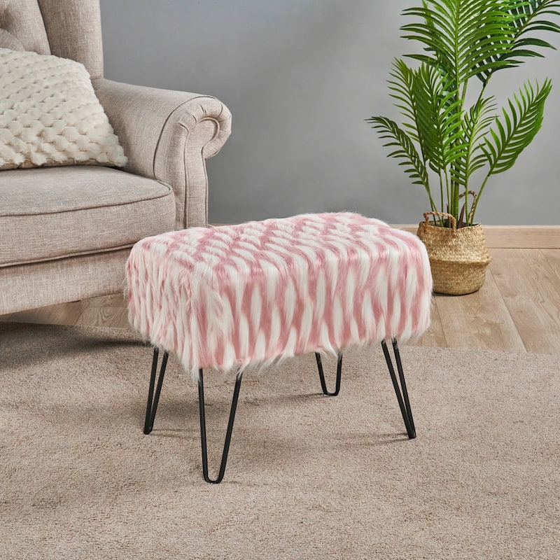 Feathery Fauxfur Ottoman