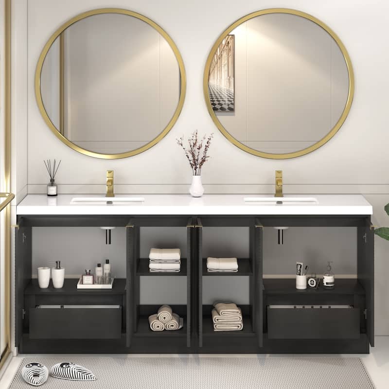 Milano 84" Freestanding Bathroom Vanity with Double White Sink