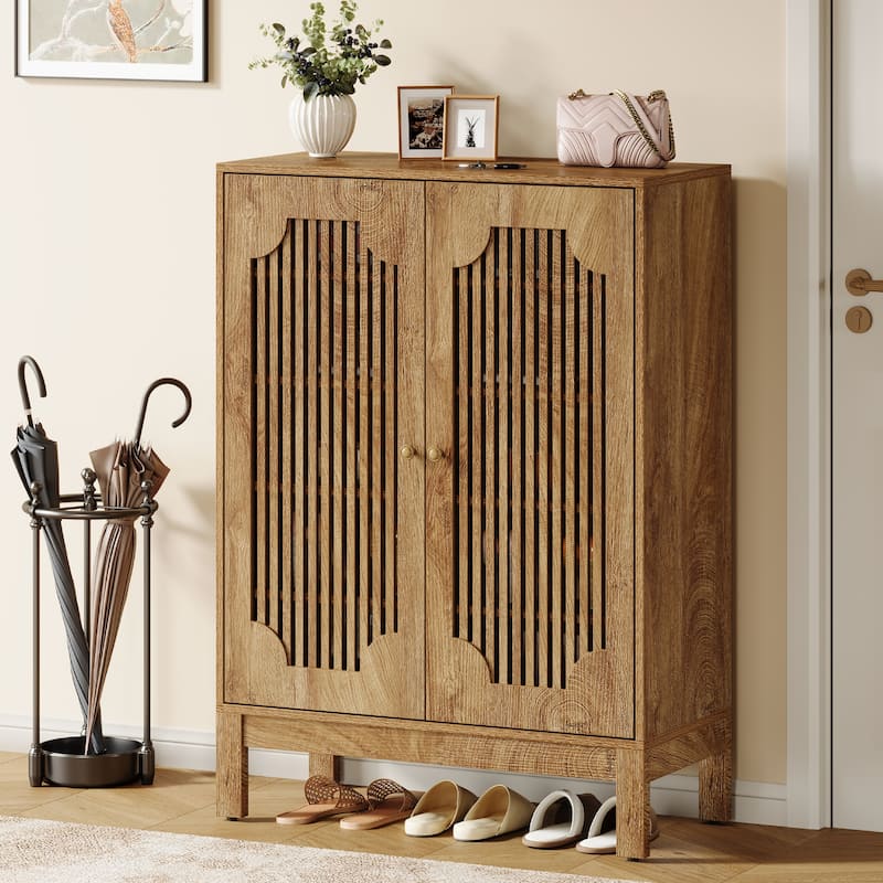 6-Tier Shoe Cabinet with Doors and Adjustable Shelves for Entryway - Rustic Brown