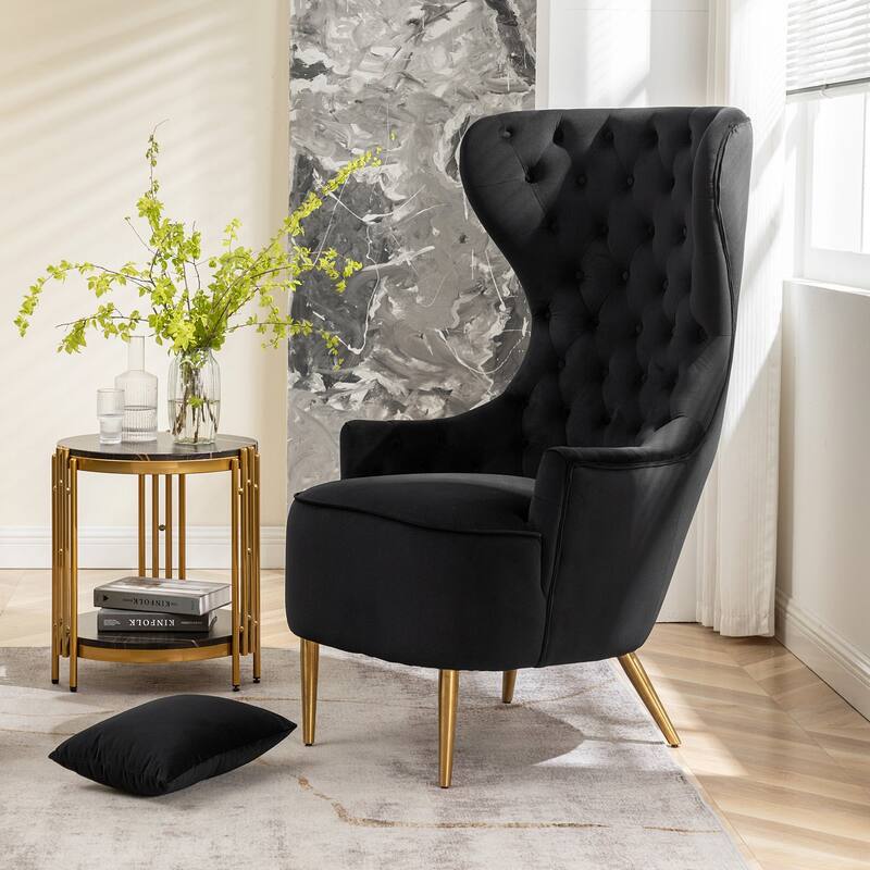 KINWELL Tufted High Wingback Accent Chairs Velvet Armchairs, Set of 2