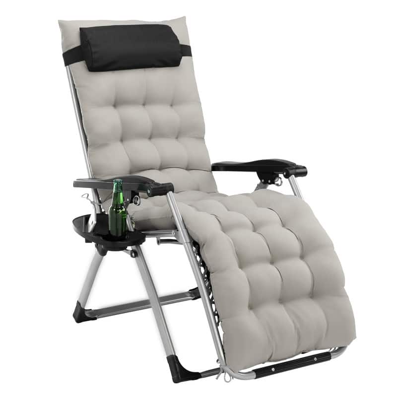 Patio Single Folding Zero Gravity Chair with Cushions - Black