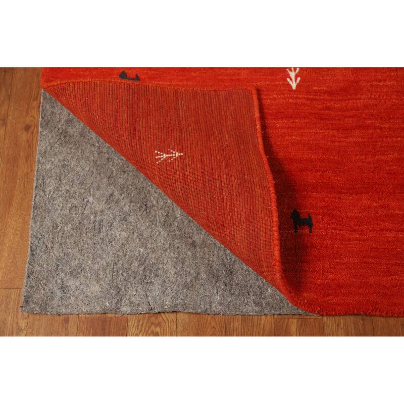 Hand Knotted Oriental 100% Wool Carpet Tribal Animal Pictorial Oranges & Rust Gabbeh Area Rug - 8' 2'' X 6' 7''