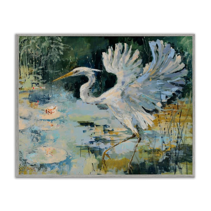 Stupell Heron with Spread Wings Framed Giclee Art Design By Dusza - 14 x 11 - Grey