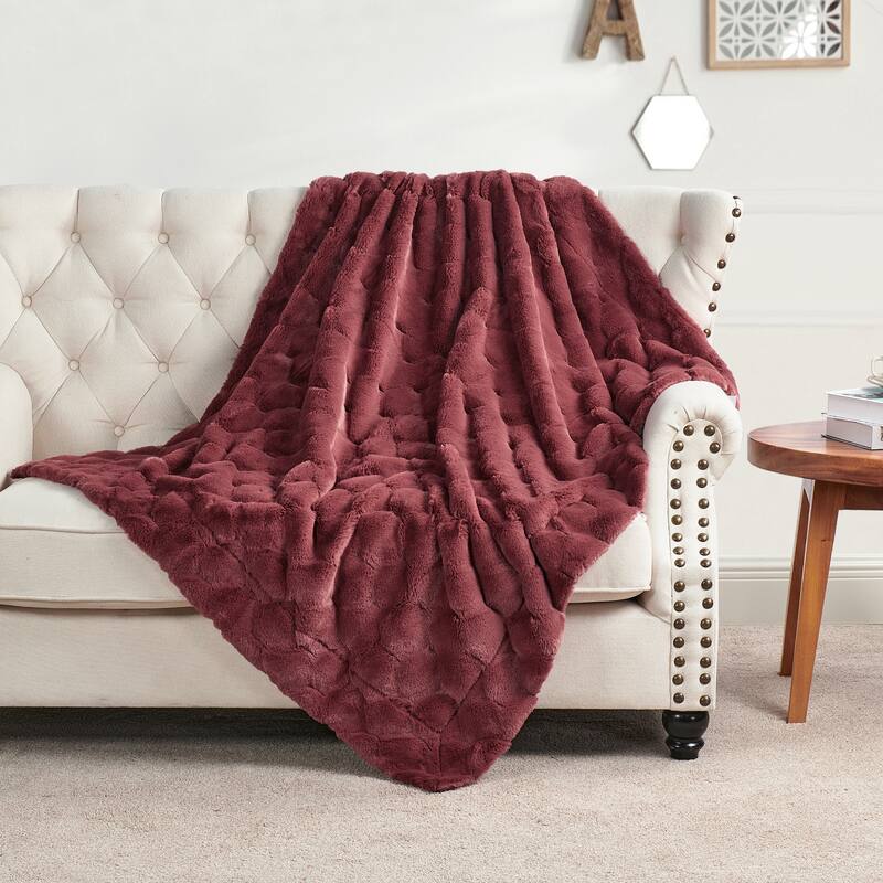 Jacquard rabbitfake fauxfur throw blanket 50"x60" - Apple butter