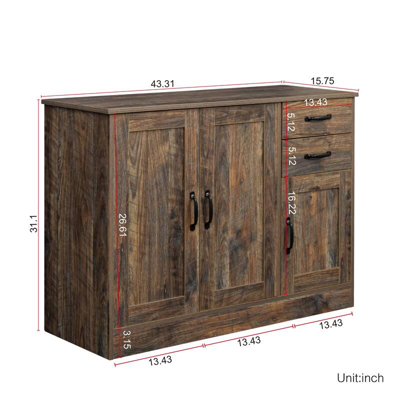 Modern Wood Buffet Sideboard with 2 doors&1 Storage and 2drawers