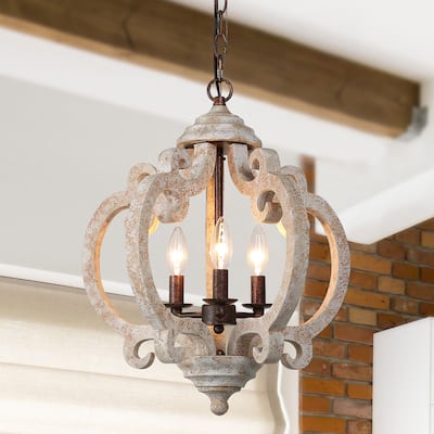 Azizon 3-Light Farmhouse Lantern Chandelier Wood Pendant Light for Dining Room