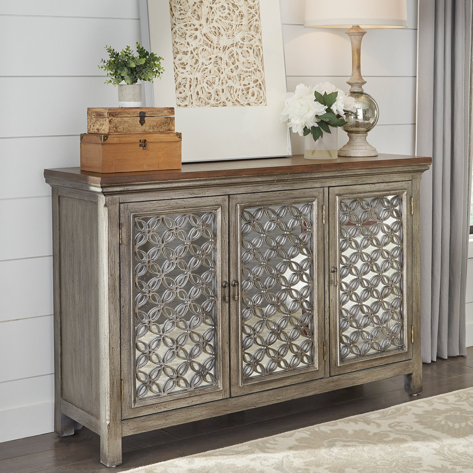 3 door deals mirrored accent cabinet