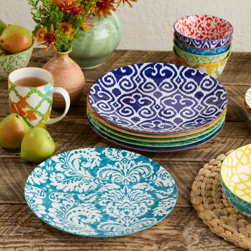 Certified International Pavillion 8.75" Salad/Dessert Plates, Set of 6 Assorted Designs - 8.75"L x 8.75"W x 1.00"H