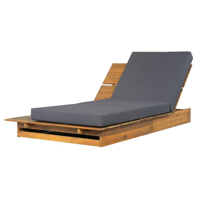 Christopher Knight Home - Modern Indoor/Outdoor Acacia Wood 3-Position Adjustable Chaise Lounge with Water-Resistant Cushion