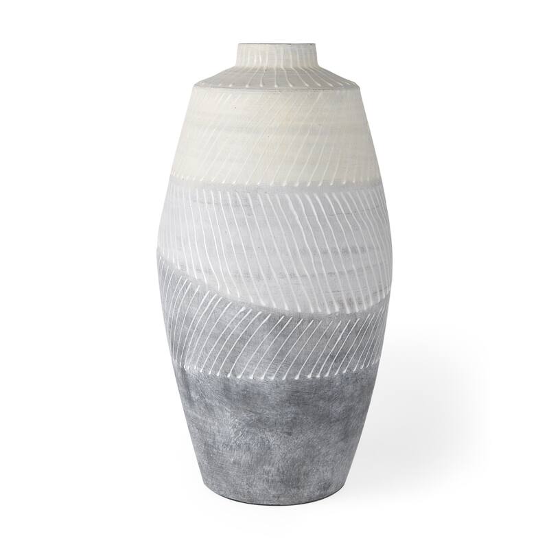 17" Cream And Gray Geometric Ceramic Table Vase - 8.27