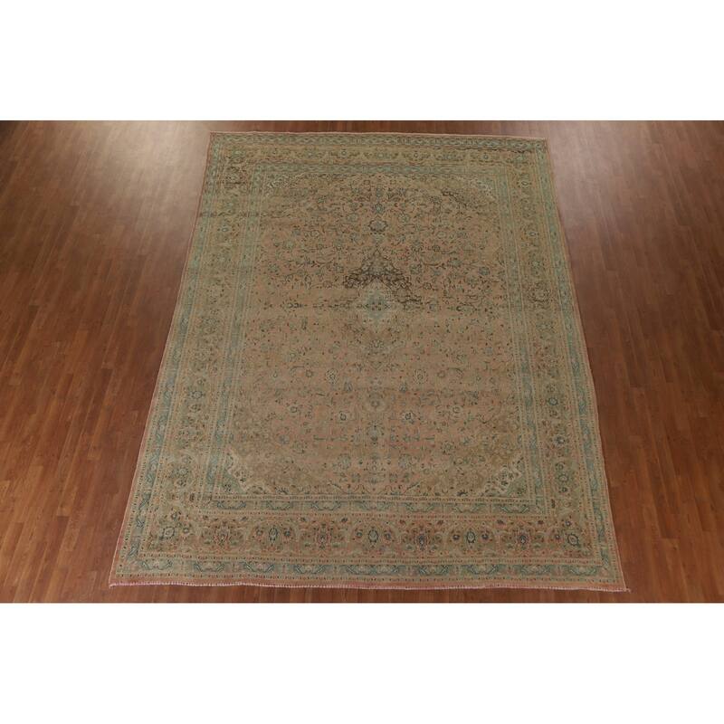Hand Knotted Oriental 100% Wool Carpet Traditional Floral Peach Kashan Area Rug - 12' 5'' X 9' 5''