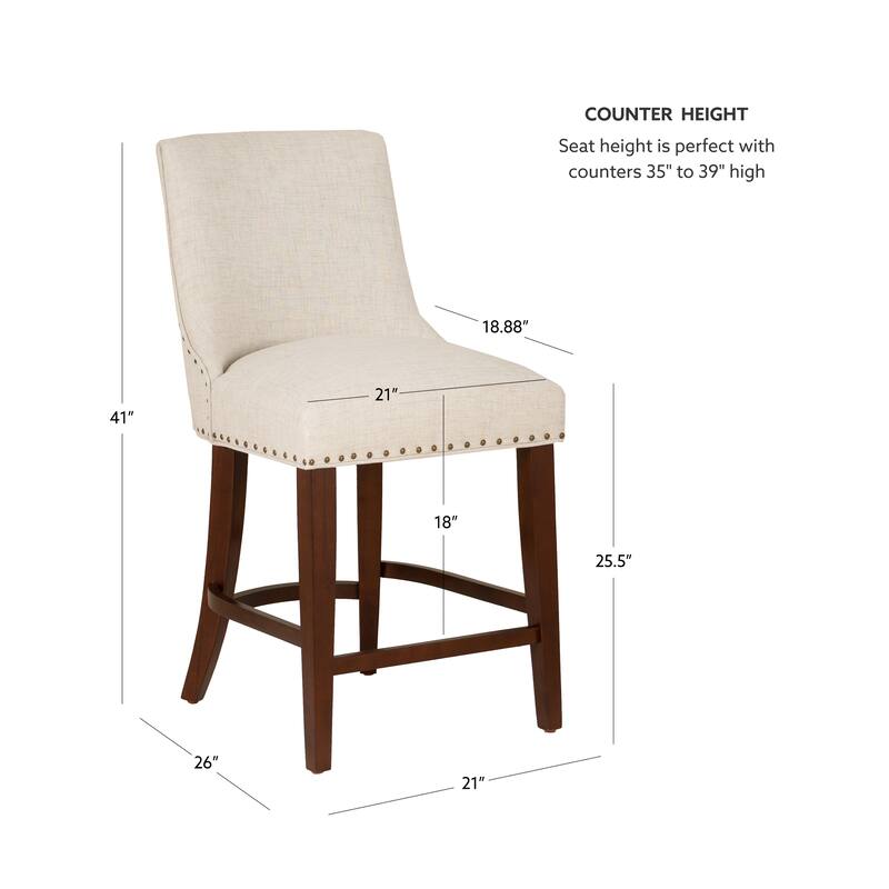 Linon Allard Beige Upholstered 25.5-Inch Counter Stool