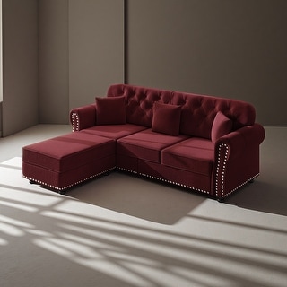 Velvet Chesterfield Sofa Set with Ottoman, Nailhead Trim and Button ...