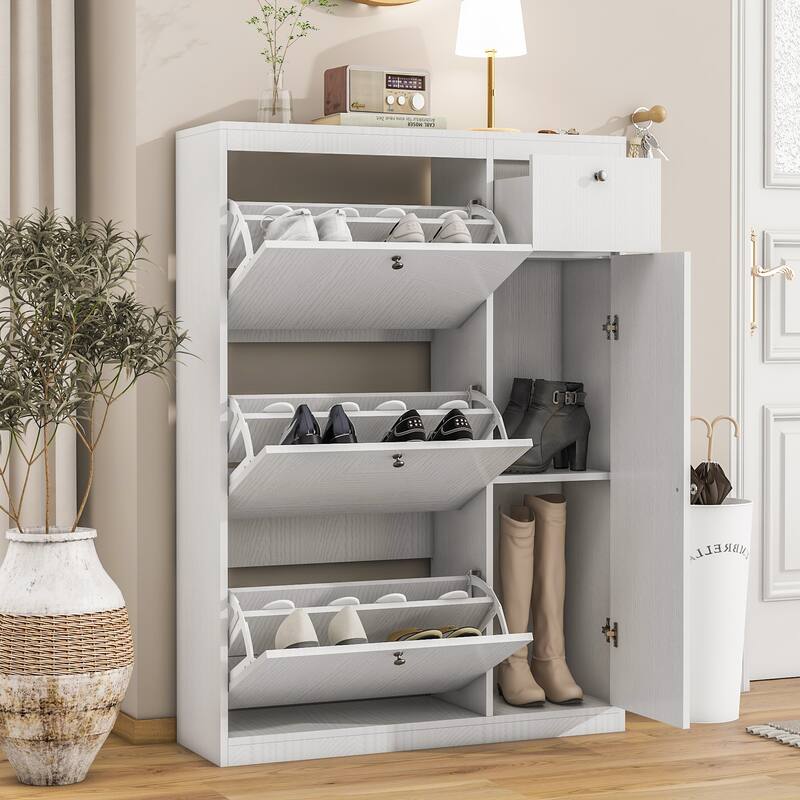 Shoe Storage Cabinet for Entryway,Shoe Organizer with 3 Flip Drawers,Adjustable Shelf & Drawer
