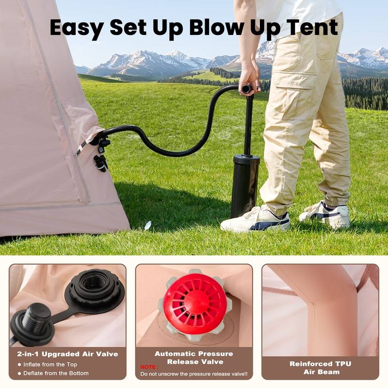 Inflatable Tents for Camping with Hand Pump, Waterproof, 2-4 Person