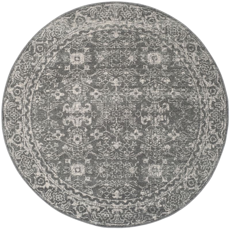 SAFAVIEH, Evoke Karola Vintage Boho Rug - 6'7" Round - Grey/Ivory