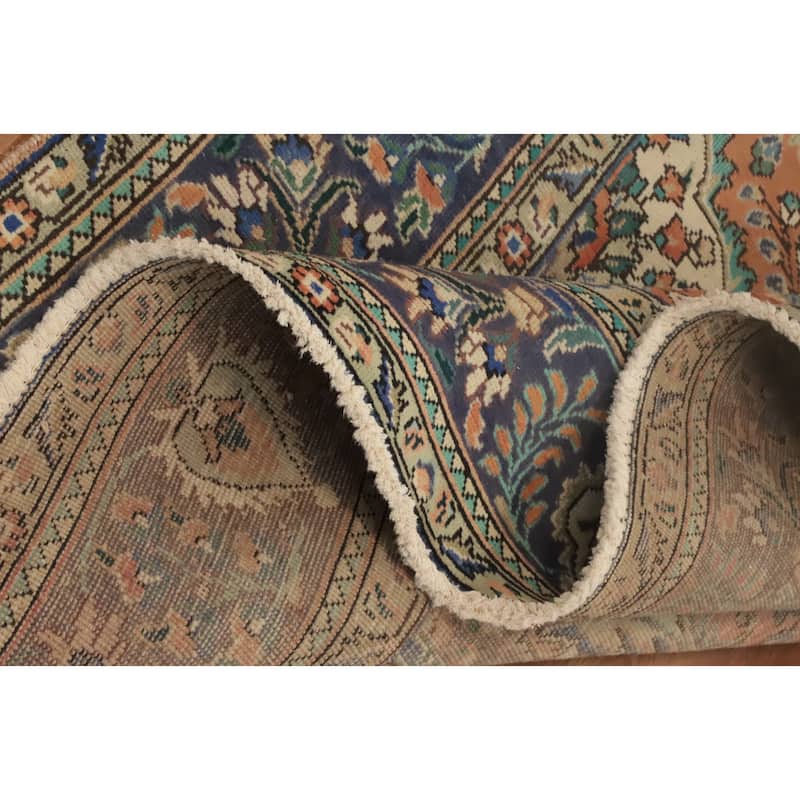 Hand Knotted Oriental 100% Wool Carpet Traditional Floral Oranges & Rust Tabriz Area Rug - 9' 7'' X 6' 5''