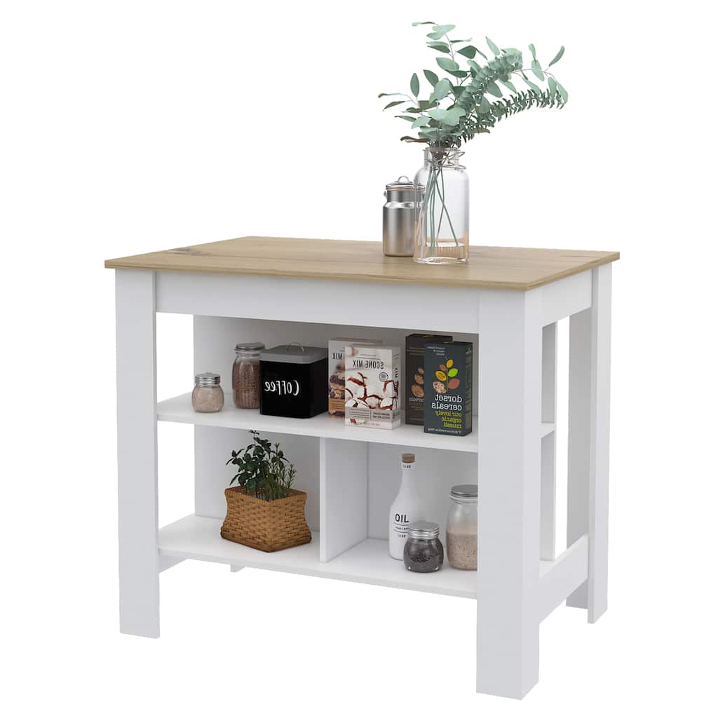 Kitchen Island Dozza, Three Shelves, White / Light Oak Finish,High quality and durable