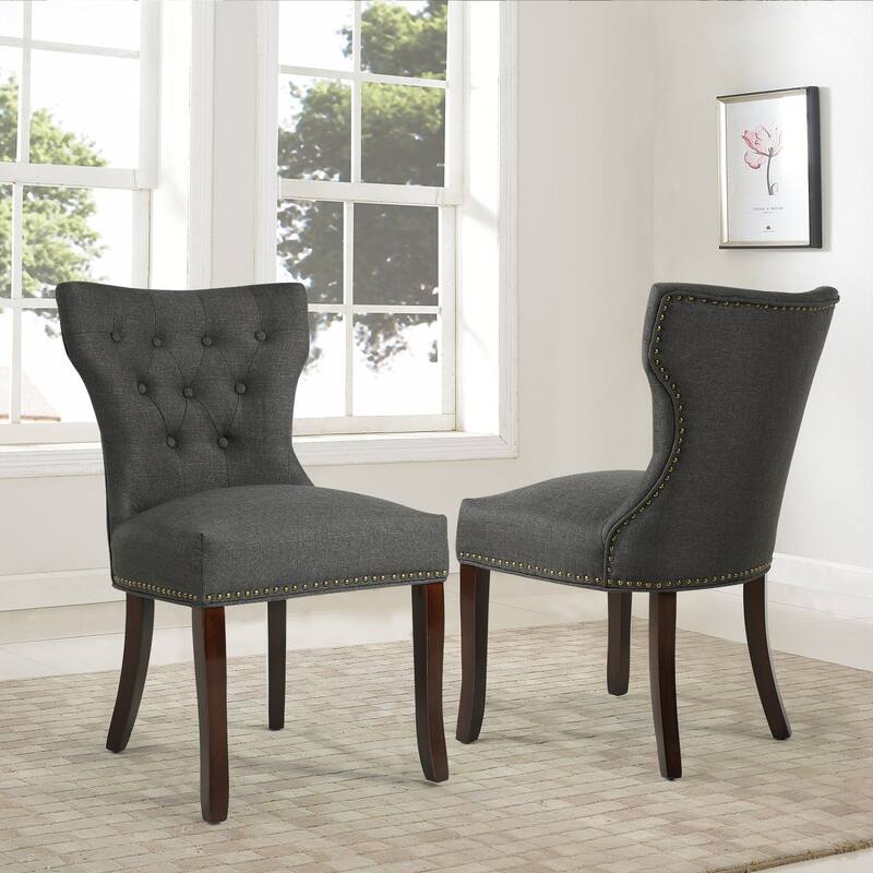 Fabric Wingback Dining Chairs Comfy Armless Accent Chairs Set of 2 - Charcoal-2-Piece