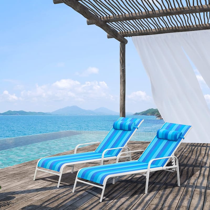 EROMMY Outdoor Patio Lounge Chair, Adjustable Recliner Outdoor Lounge Chairs, Multiple Colors Available - 2-Piece-Blue