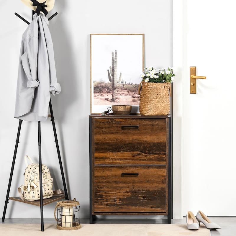 HOMCOM Shoe Cabinet with 2 Flip Doors, Shoe Cupboard, Entryway Storage Unit
