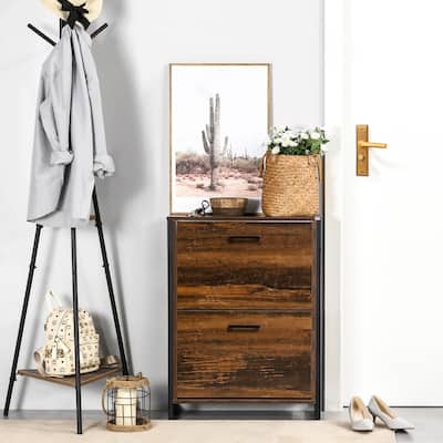 HOMCOM Shoe Cabinet with 2 Flip Doors, Shoe Cupboard, Entryway Storage Unit