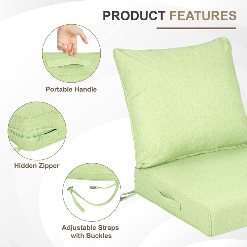 Aoodor Outdoor Deep Seat Cushion Set, Waterproof Patio Furniture Cushions with Adjustable Straps & Removable Cover, Set of 2