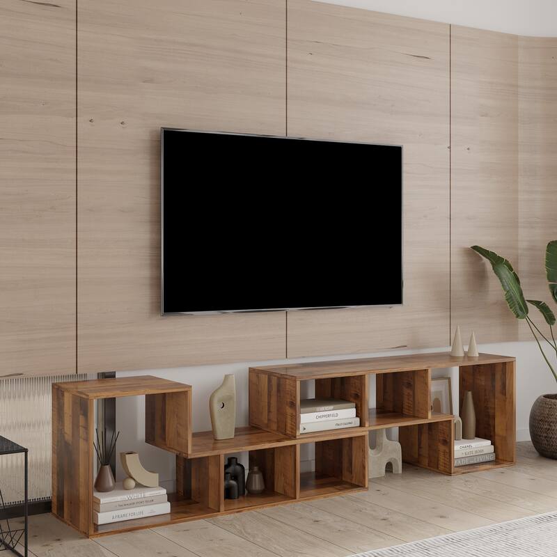 Double LShaped Low Floor TV Stand with Multi Display Shelves&Cubes