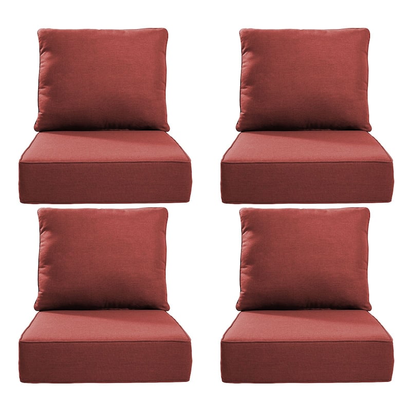 22" W x 24" D x 6" T Outdoor Lounge Chair Replacement Cushion Set Water and Fade Resistant - 4 Sets - Red