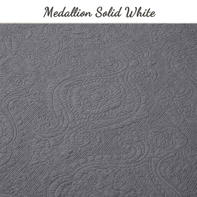 Gracewood Hollow Golding Medallion Cotton Solid (White, Ivory or Gray) Quilt Bedding Set