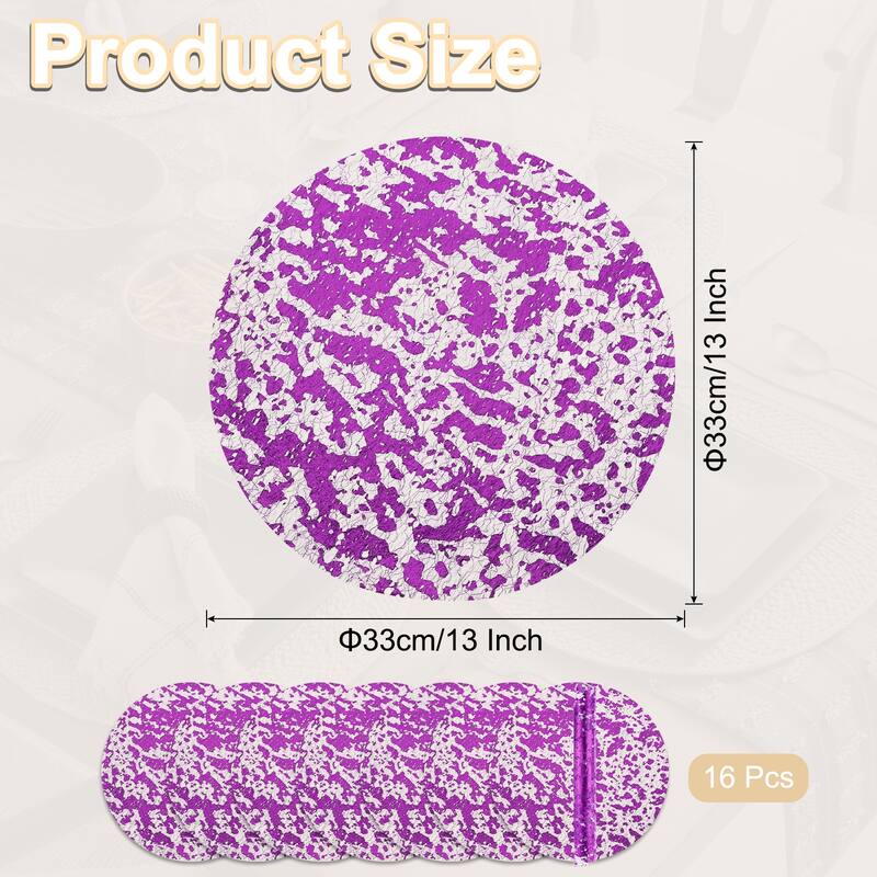 16Pcs Disposable Round Placemats, 13" Metallic Glitters Foil Mesh Mats - Purple