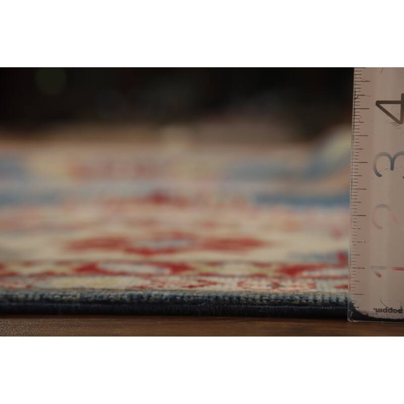 Hand Knotted Oriental 100% Wool Carpet Traditional Geometric Navy Blue & Blues Kazak Area Rug - 13' 7'' X 9' 10''