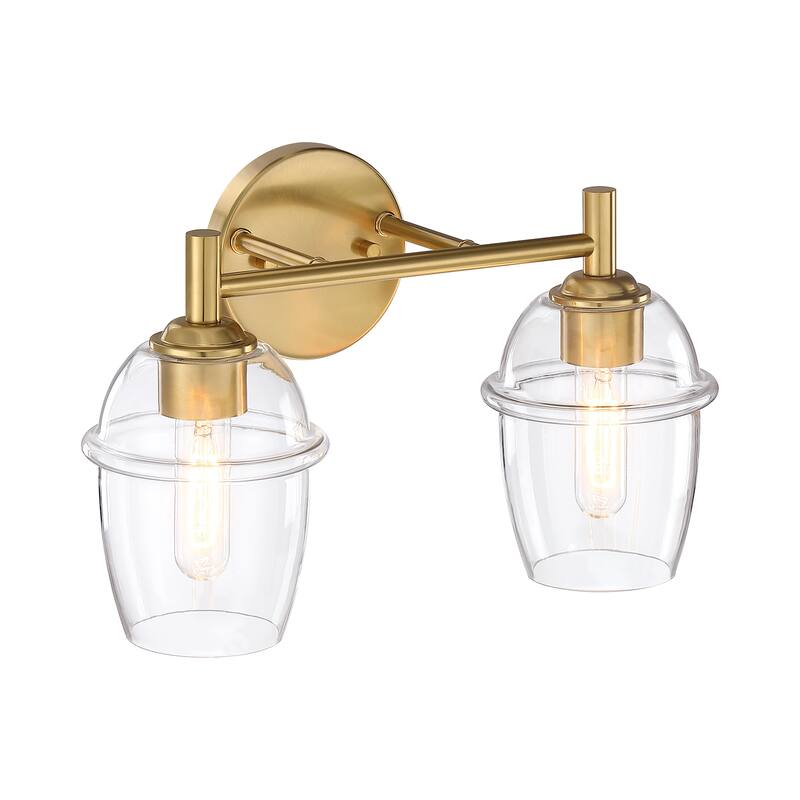 Summer Jazz 16 in. 2-Light Brushed Gold Vanity Light with Clear Glass Shades for Bathrooms
