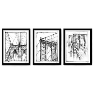 Brooklyn Bridge Sketches 3 Piece Framed Print Wall Art Set