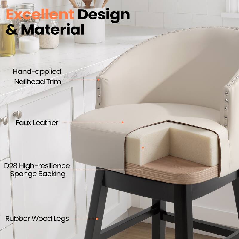 26.4''/31.9"H Faux Leather Upholstered Solid Wood Swivel Bar Stools / Counter Stools