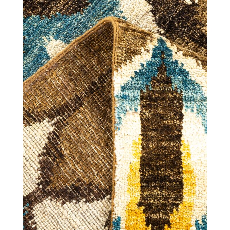 Overton Hand Knotted Wool Contemporary Ikat Green Area Rug - 6' x 9'