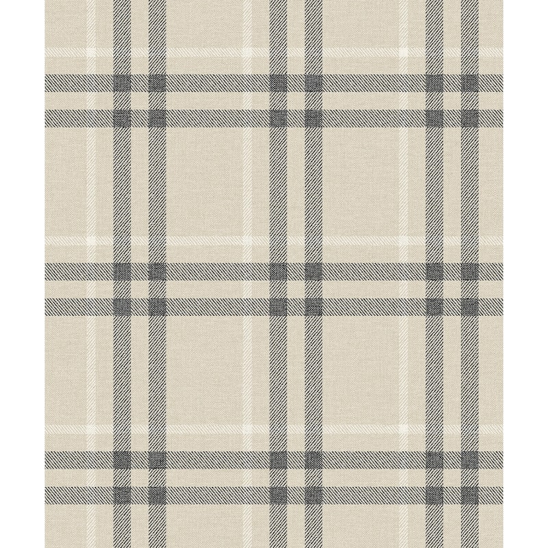 Seabrook Designs Calverlay Plaid Prepasted Wallpaper - 20.9 in W x 33 ft. L - Linen & Ebony