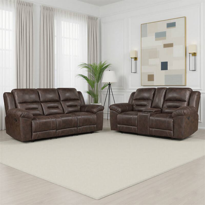 Alonzo Polished Microfiber 2-Piece Manual Reclining Sofa Set