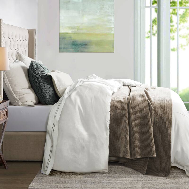 HiEnd Accents Hera Washed Linen Flange Duvet Cover Set, 3PC