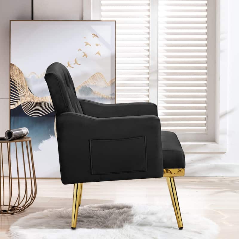 Velvet Accent Chair, Comfy Tufted Upholstered Armchair, Gold Legs - 28.7“W