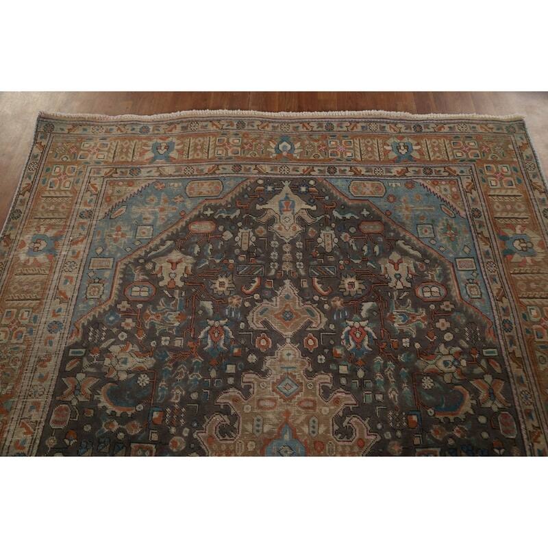 Gray Over-Dyed Tabriz Persian Vintage Rug Hand-Knotted Wool Carpet - 6'7"x 9'6"