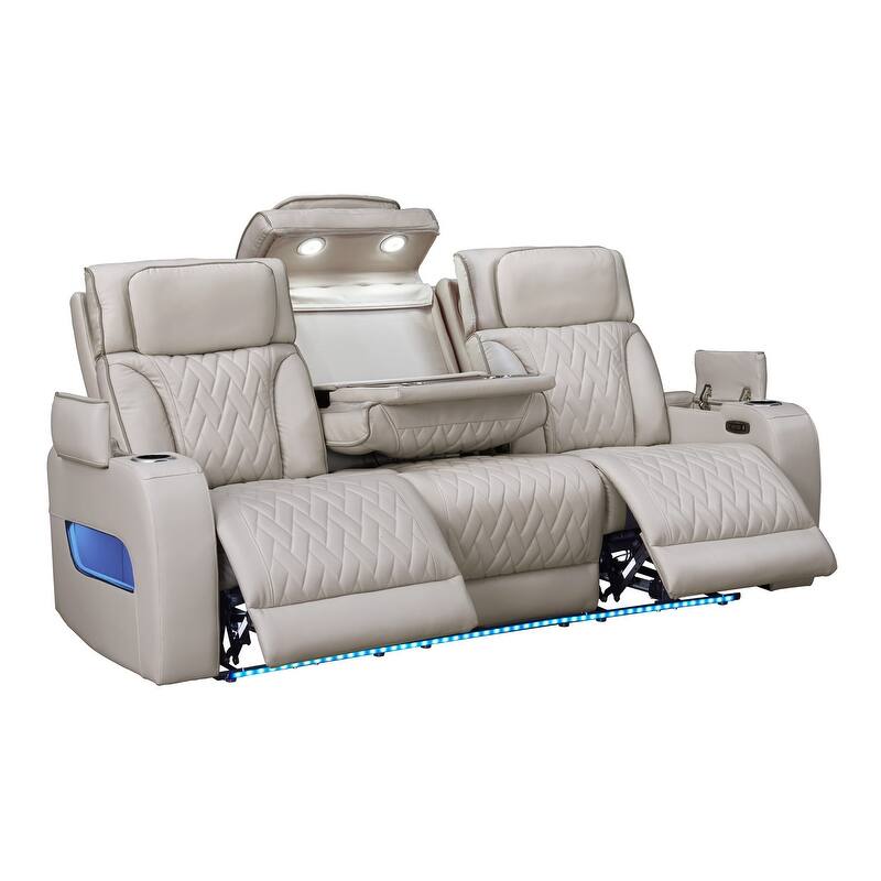 Jazz 84"W Leather Aire Power Reclining Sofa w/Power Headrest, LED, Wireless Charging Drop-Down Table, USB, Storage & Cupholders