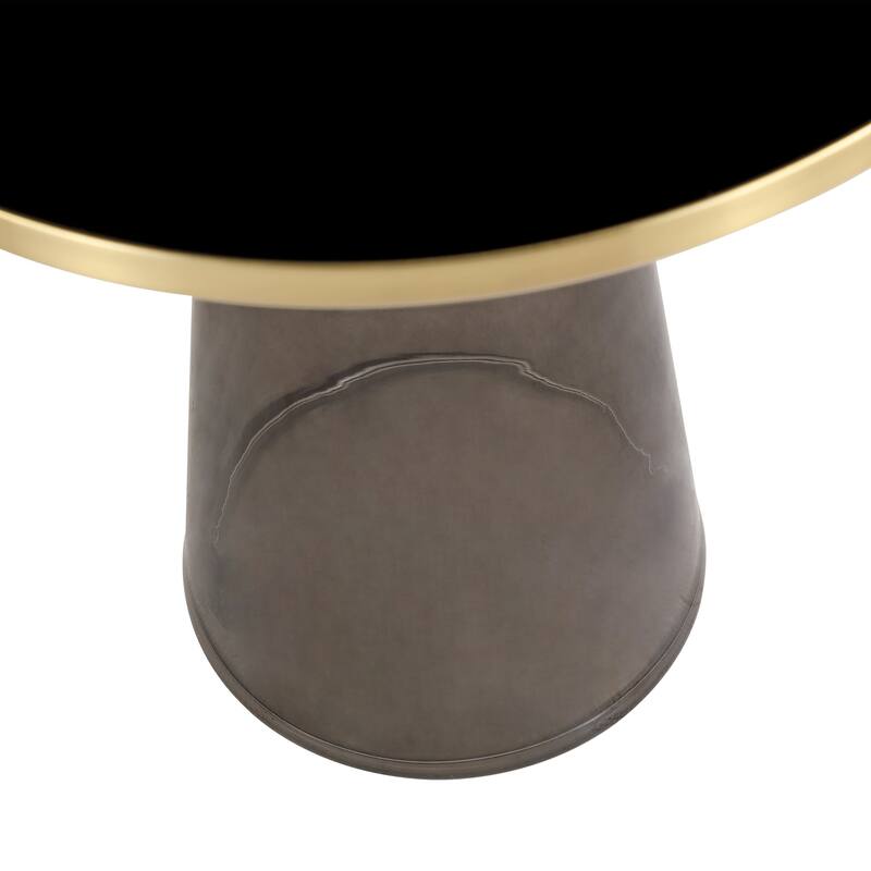 19-Inch Side Table Round Glass/Stone Tabletop End Table with Gold Iron Rim and Glass Base