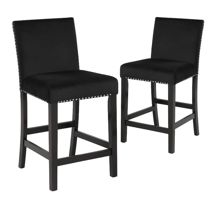 Kate 40 Inch Wooden Counter Height Chair with Velvet Seat, Set of 2, Black