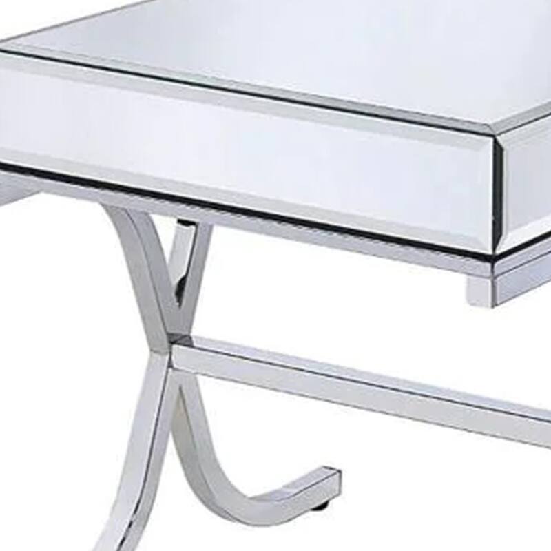 Contemporary Style Metal and Mirror Square End Table, Silver