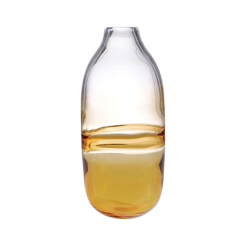 14" Clear And Amber Ombre Glass Round Table Vase - 5.90