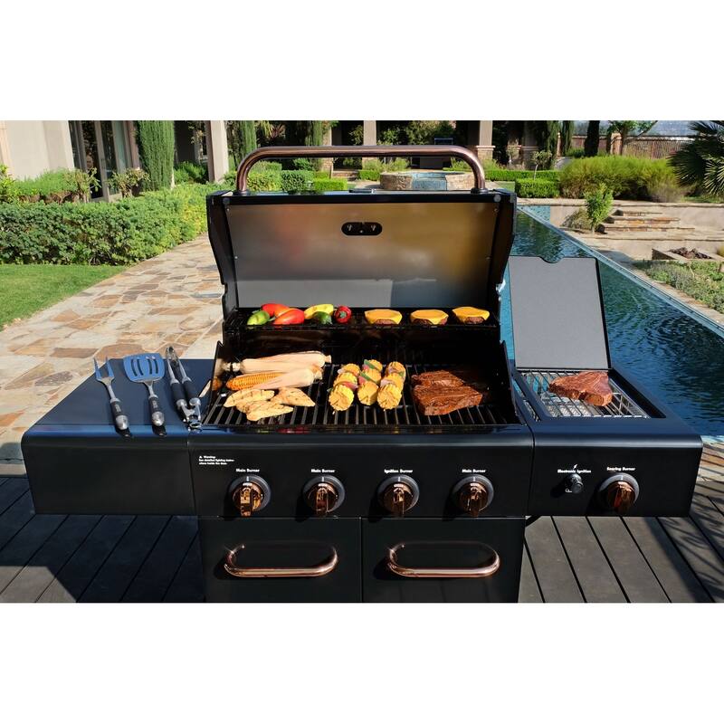 Kenmore 4-Burner Propane Gas Grill with Searing Side Burner in Black/Copper